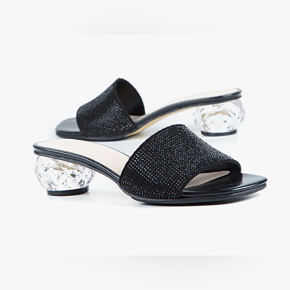 All Black Crystal Ball Pave Sandals